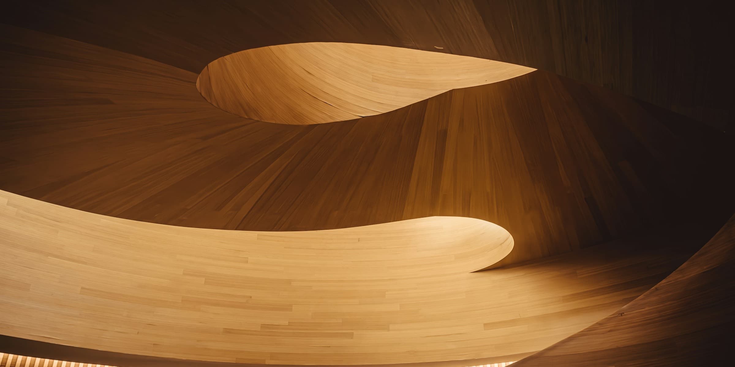 Curved wooden ceiling in warm light — bespoke interior architecture