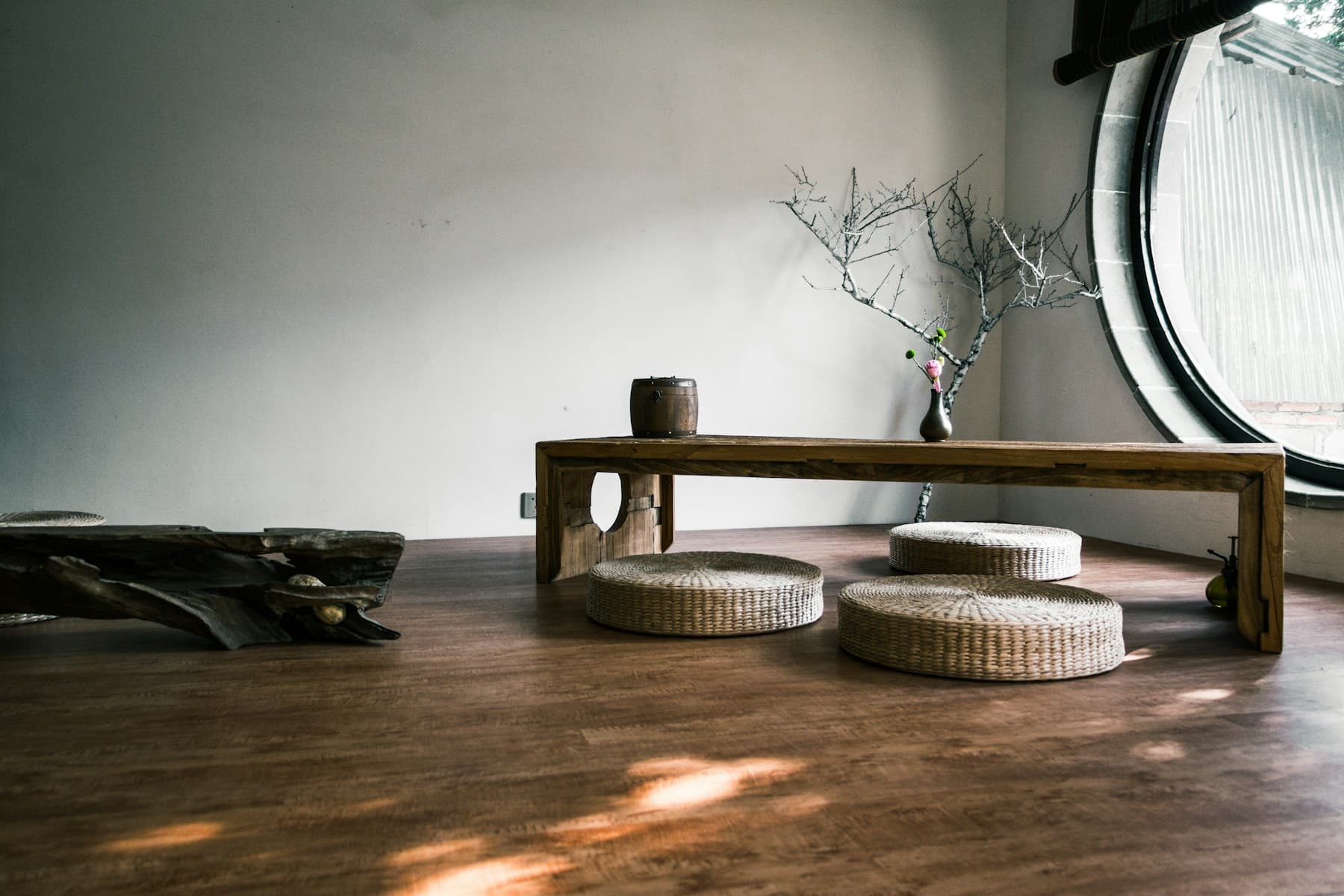 Teak window bench at Willow Residence catching the afternoon sun